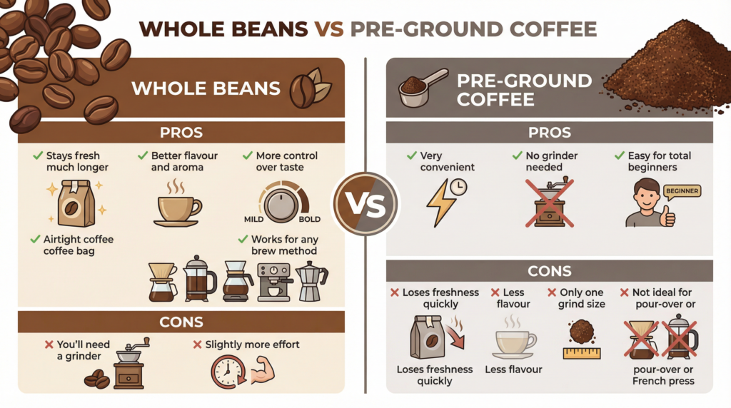 Whole Beans vs Ground Coffee for Beginners 
