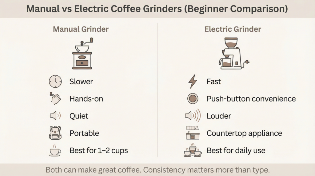 Manual vs electric coffee grinders (beginner comparison)