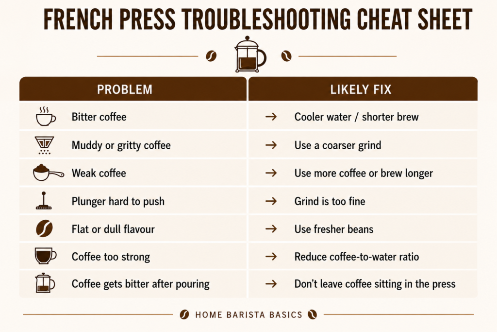 French press mistakes troubleshooting chart